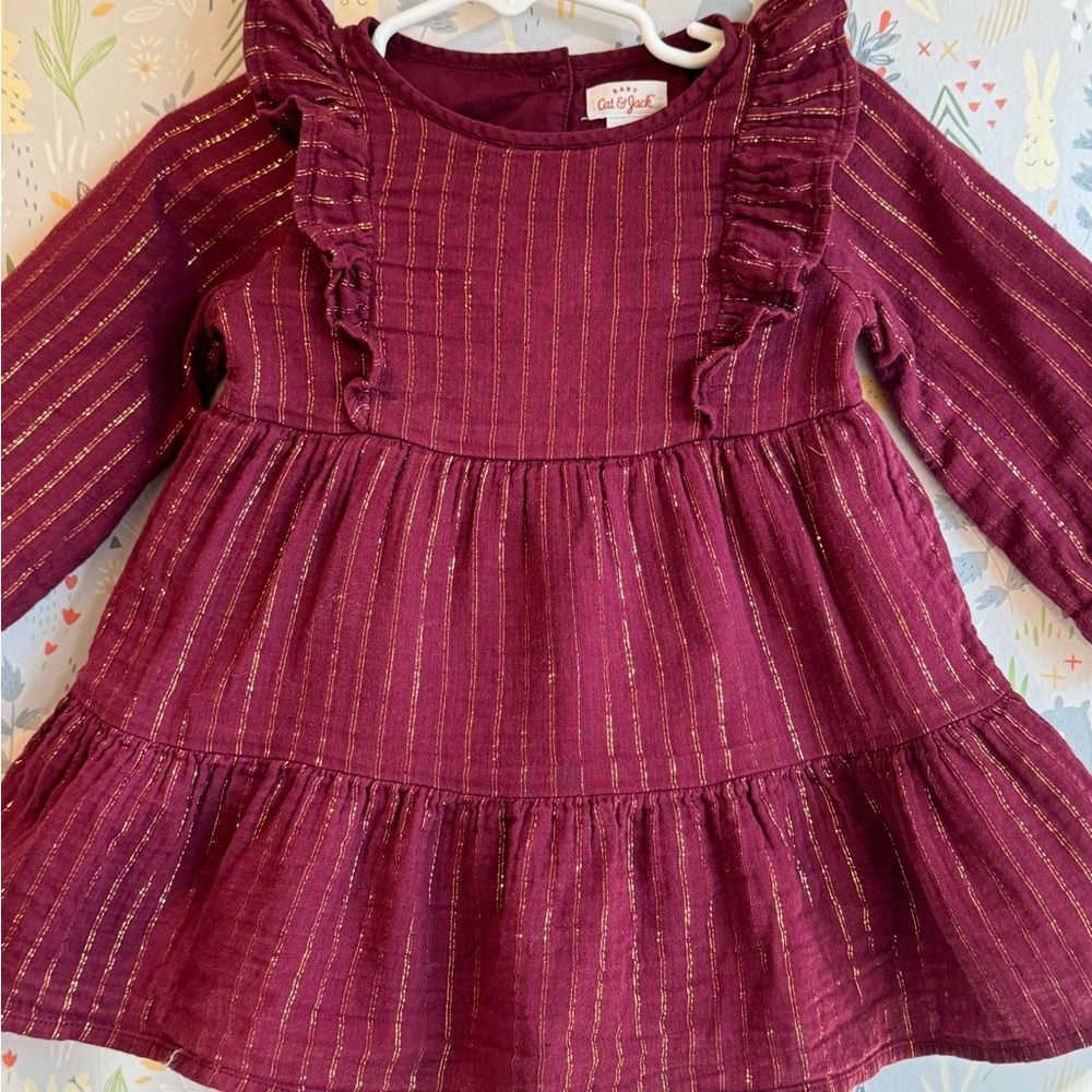 Cat & Jack Gold Stripe Baby Toddler Ruffle Christmas New Years Party Dress 18 Mo